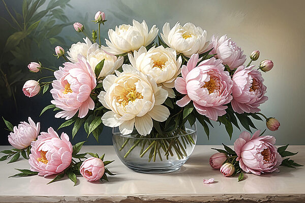 A vase of pink and white flowers