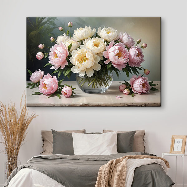 A vase of pink and white flowers