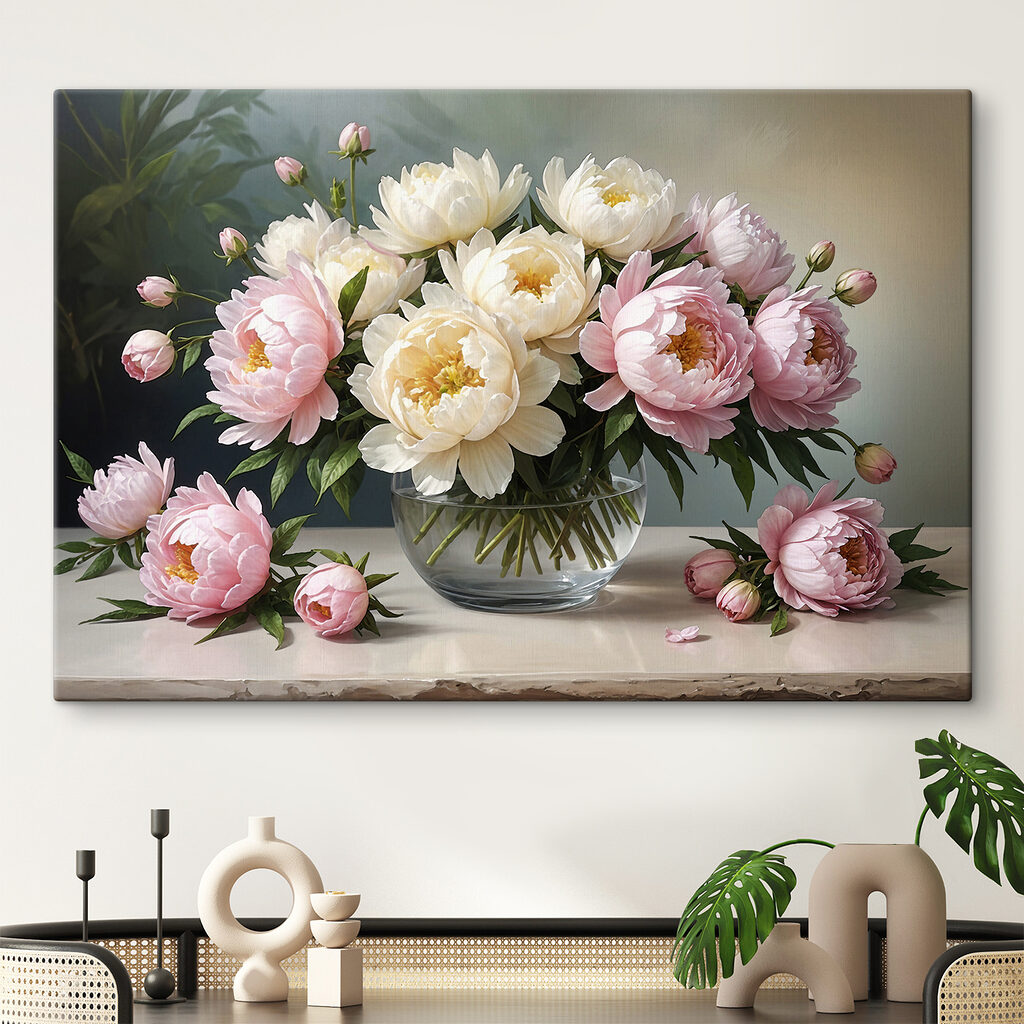A vase of pink and white flowers