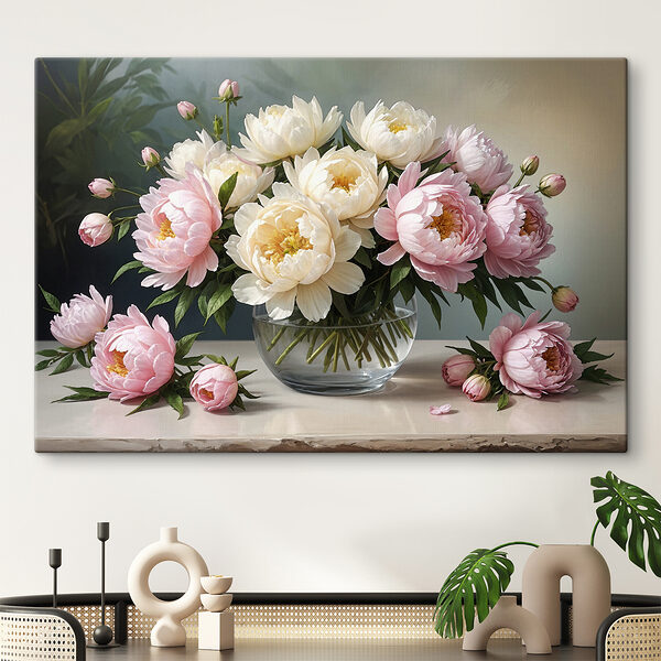 A vase of pink and white flowers