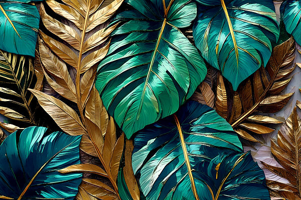 Tropical leaves in vibrant colors