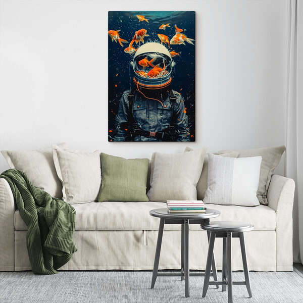 Space helmet filled with swimming fish
