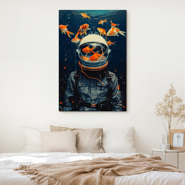 Space helmet filled with swimming fish