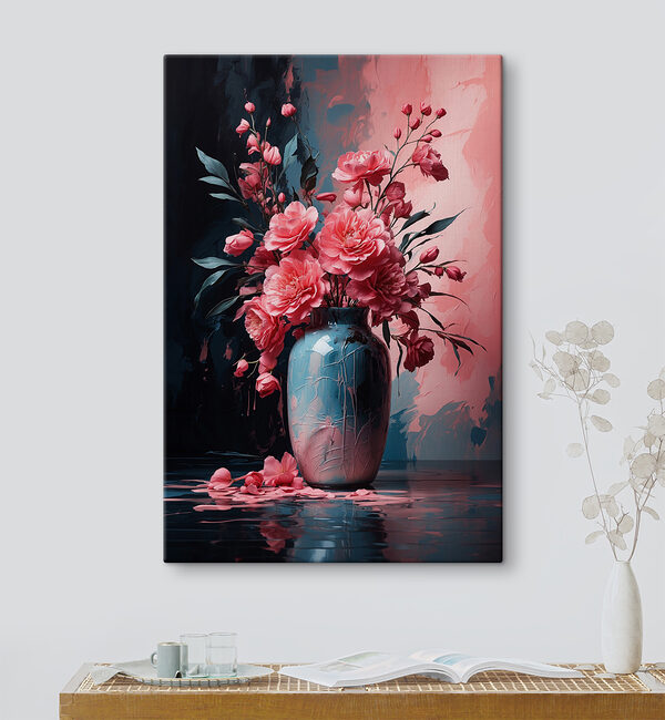 A vase with pink flowers