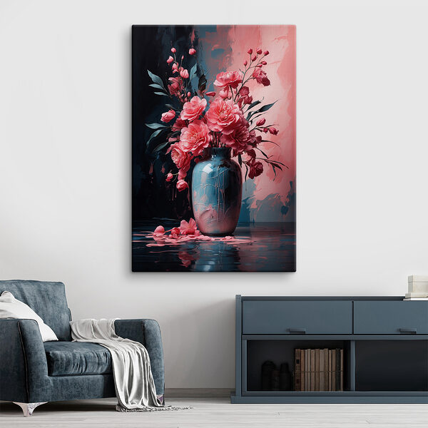 A vase with pink flowers
