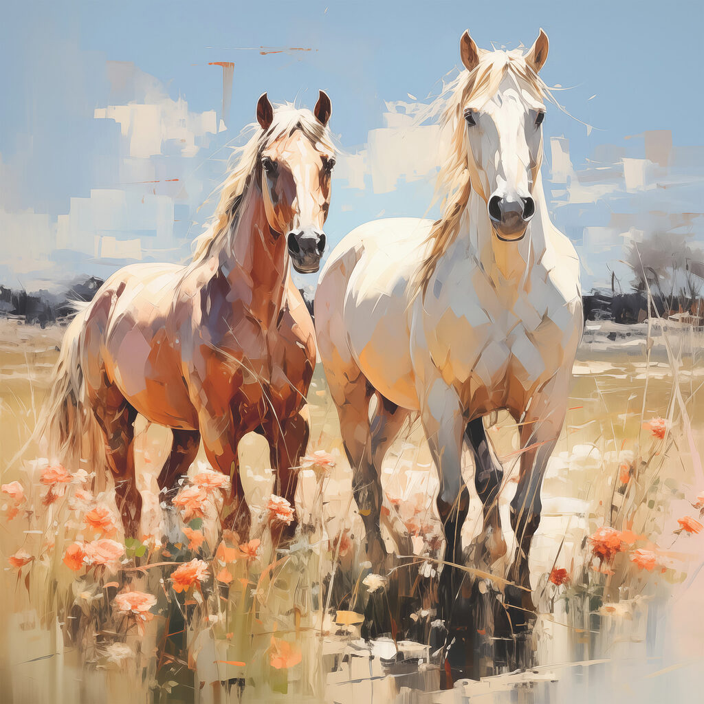 Two horses standing in a field Two horses standing in a field