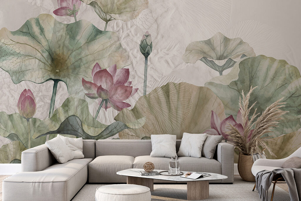 A painting of flowers and leaves