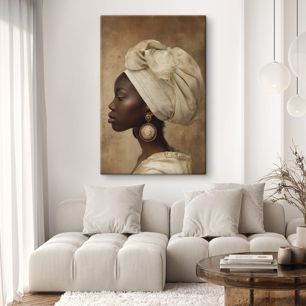 A woman wearing a head wrap