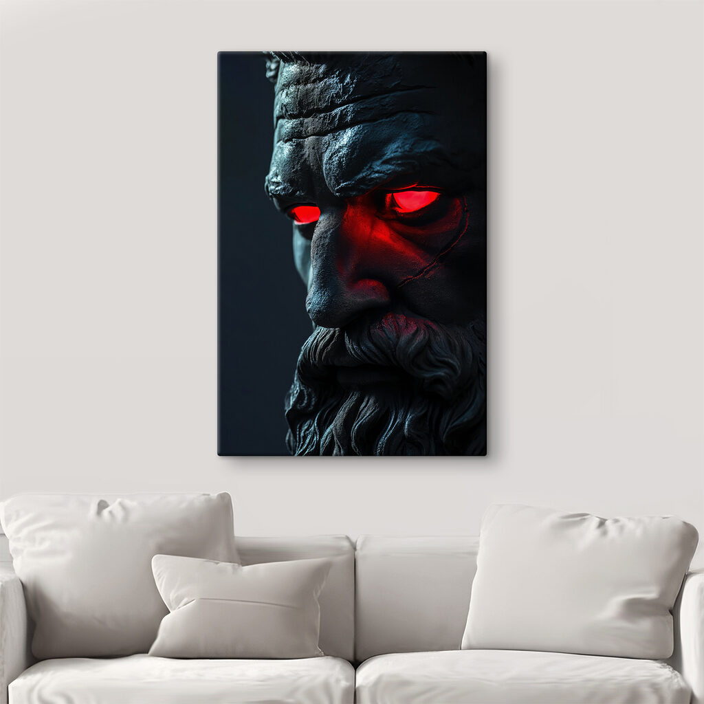 A statue of a man with red eyes A statue of a man with red eyes