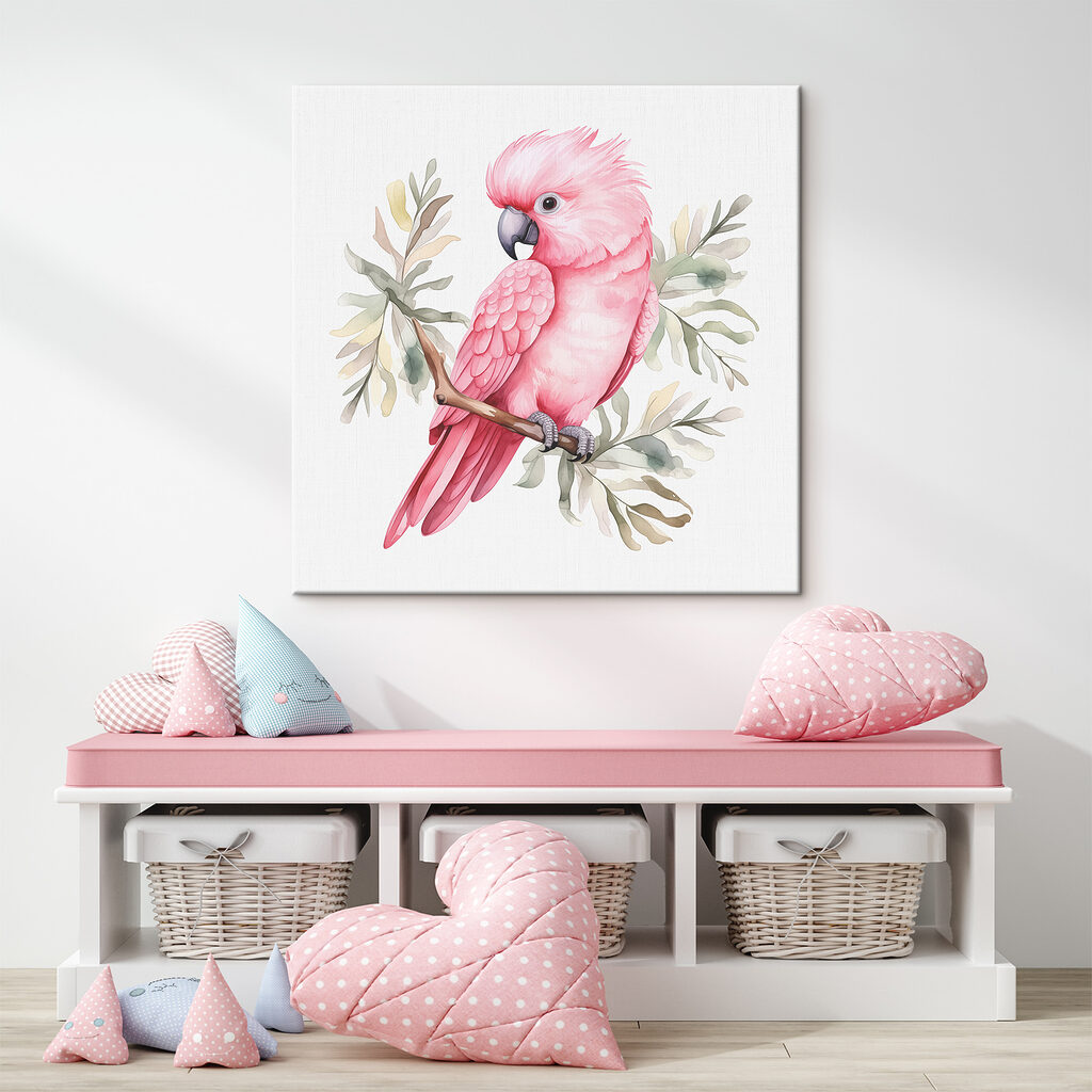 A pink bird on a branch A pink bird on a branch