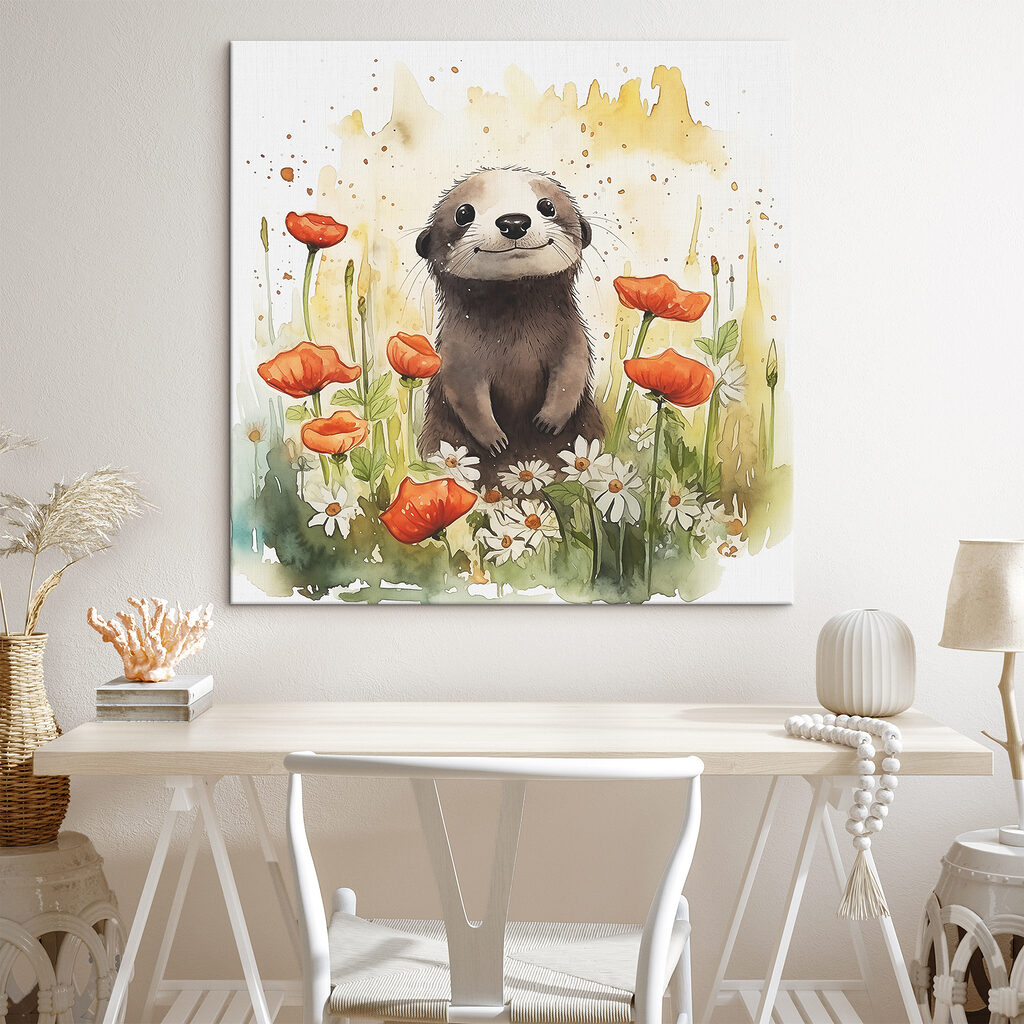 A watercolor of an animal standing in a flower field A watercolor of an animal standing in a flower field