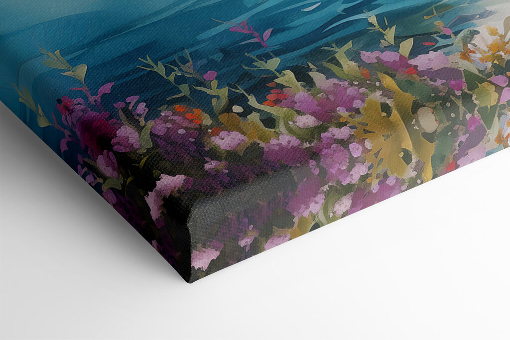 A painting of a town on a cliff by the water A painting of a town on a cliff by the water