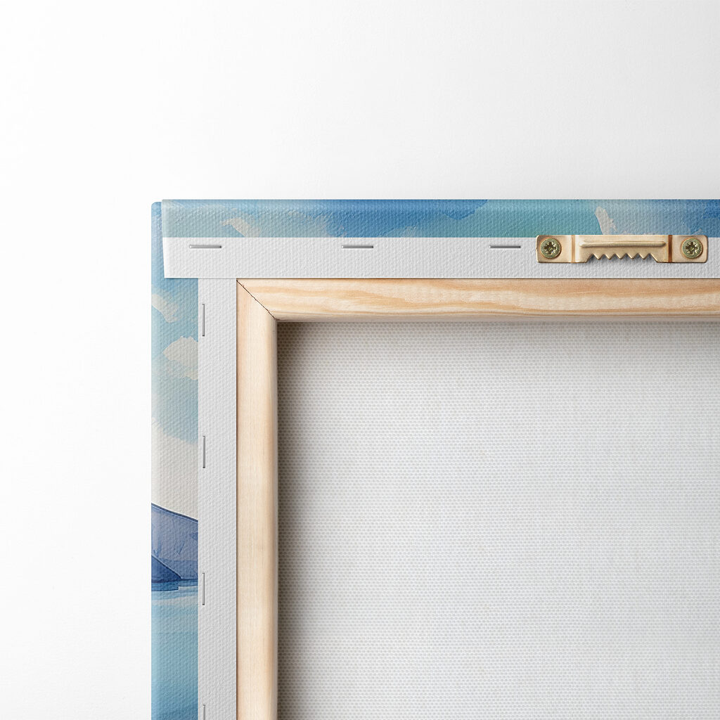 A watercolor painting of a town on a cliff