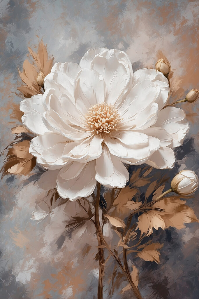 A white flower with brown leaves A white flower with brown leaves