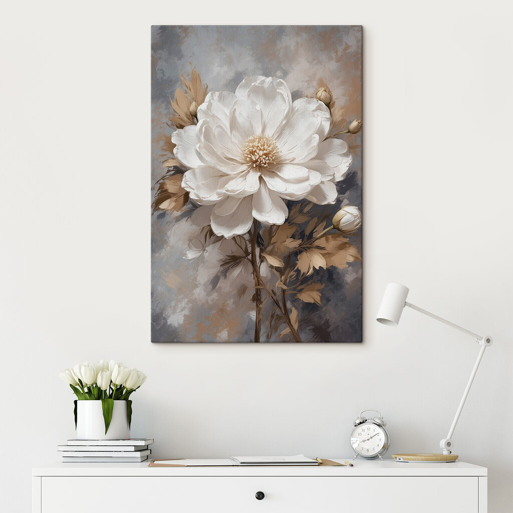 A white flower with brown leaves A white flower with brown leaves