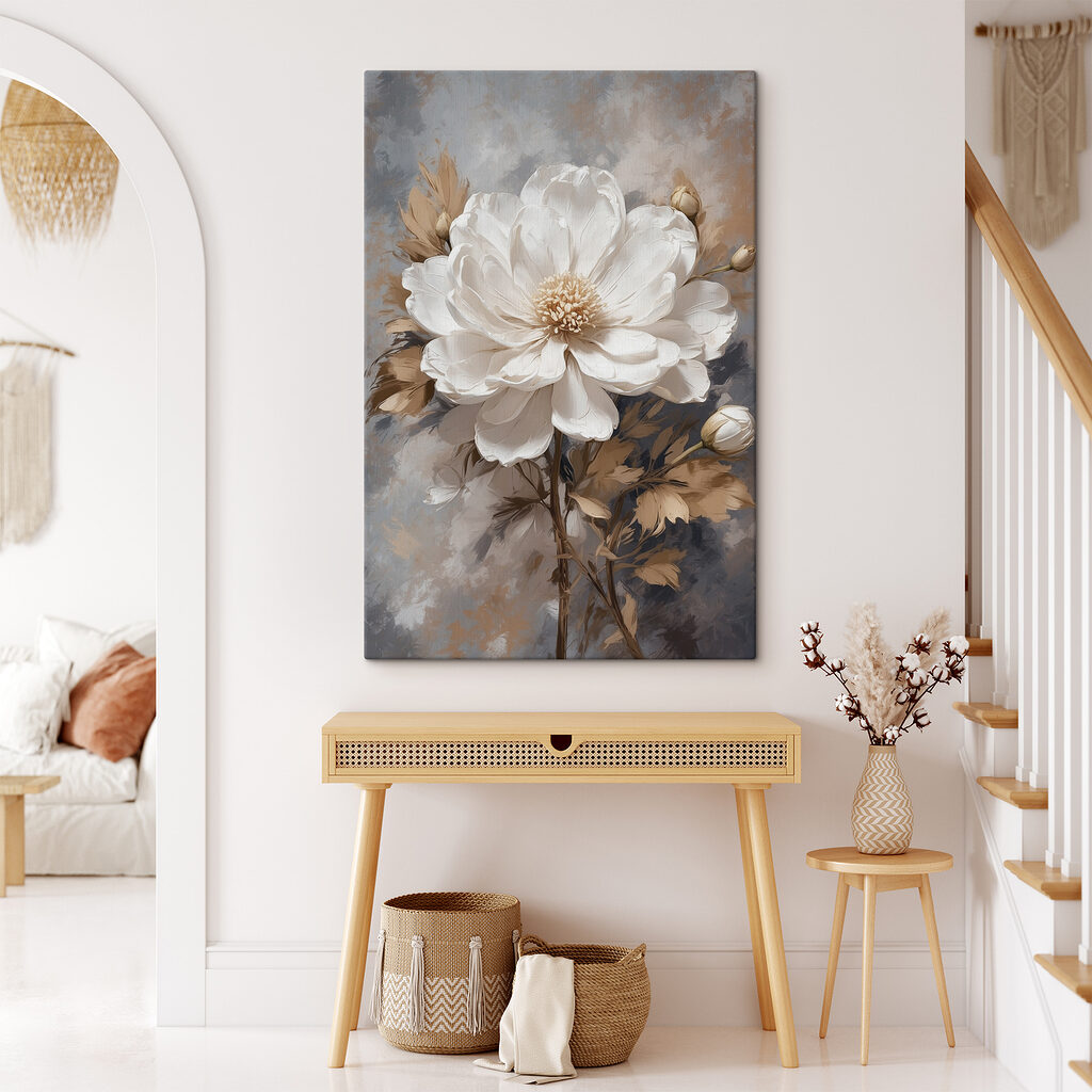 A white flower with brown leaves A white flower with brown leaves