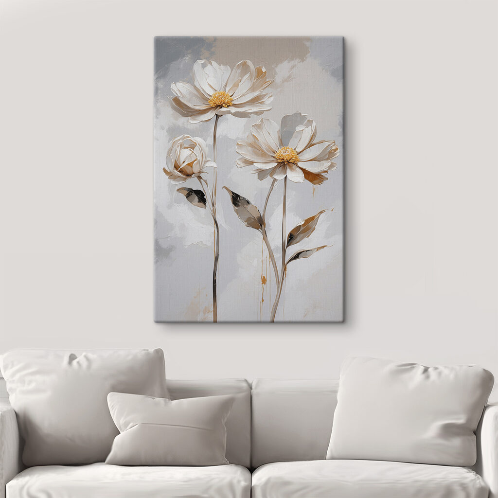 A group of white flowers with leaves