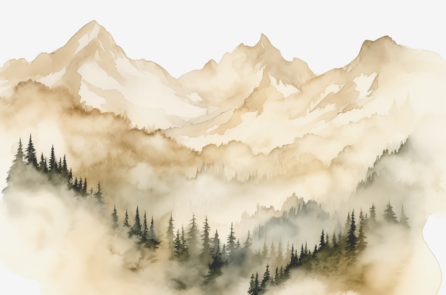A mountain range with trees and clouds A mountain range with trees and clouds