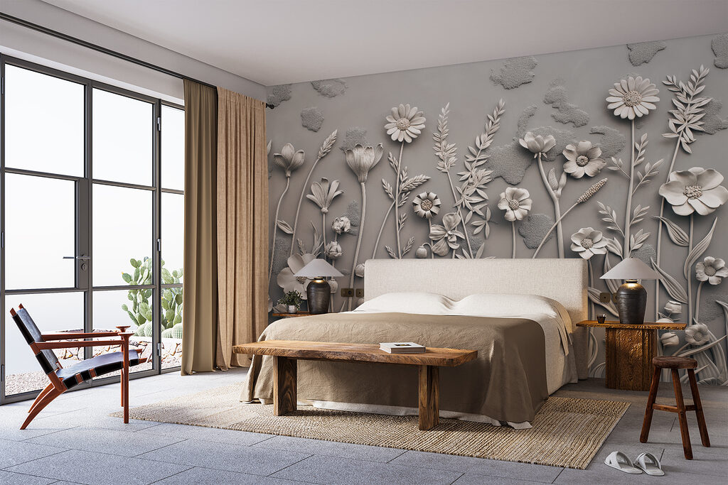 A wall art with flowers and plants A wall art with flowers and plants