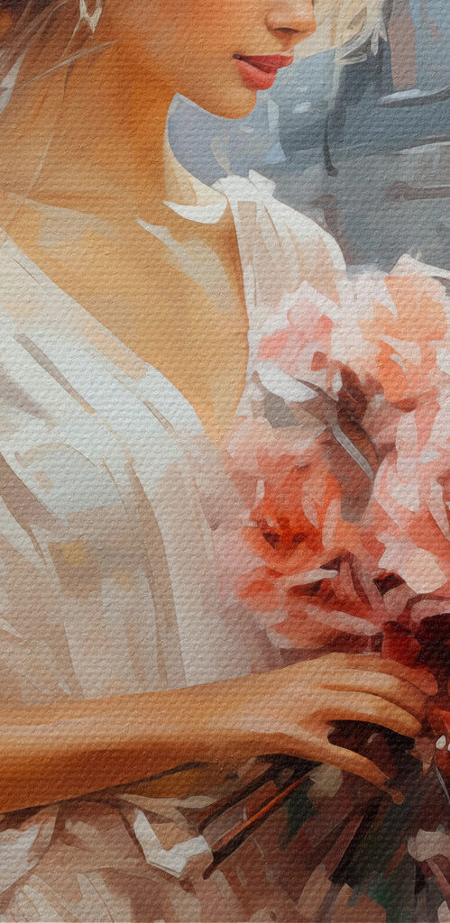 A woman holding flowers in a train