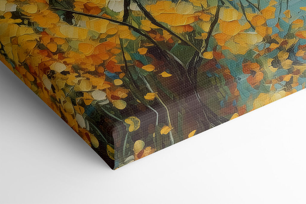 A painting of a river with yellow flowers