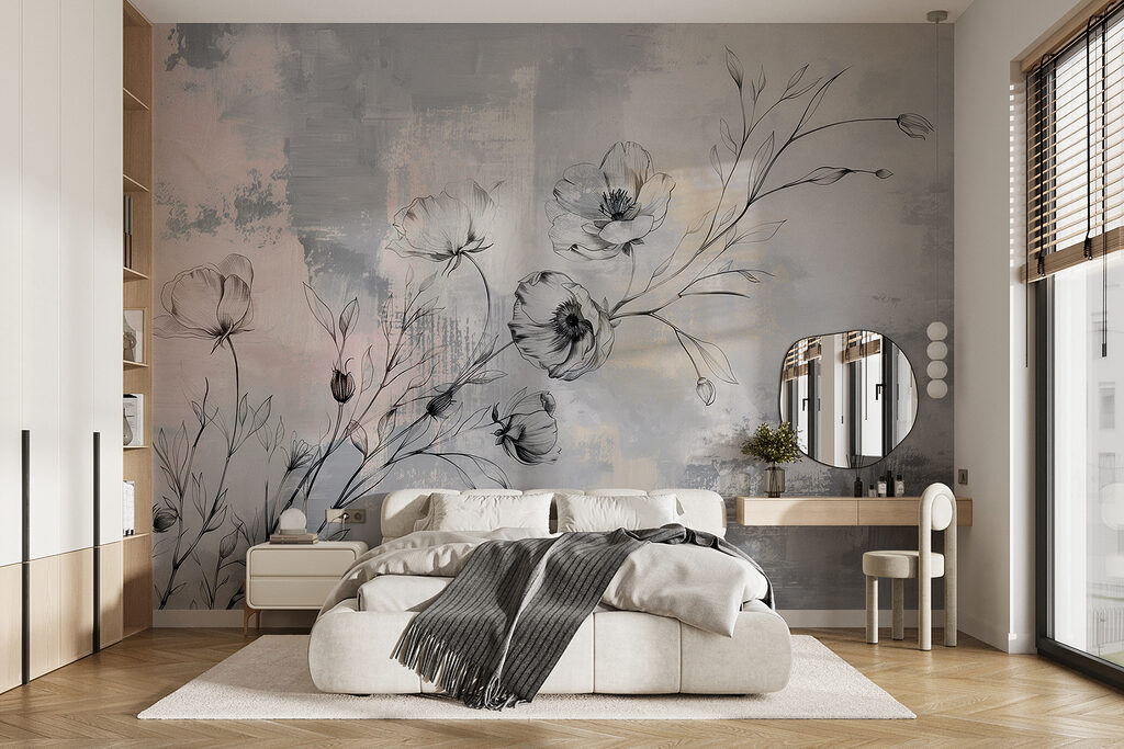 A drawing of flowers on a grey background A drawing of flowers on a grey background