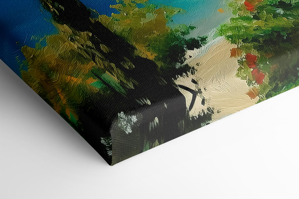 A painting of a boat in the water