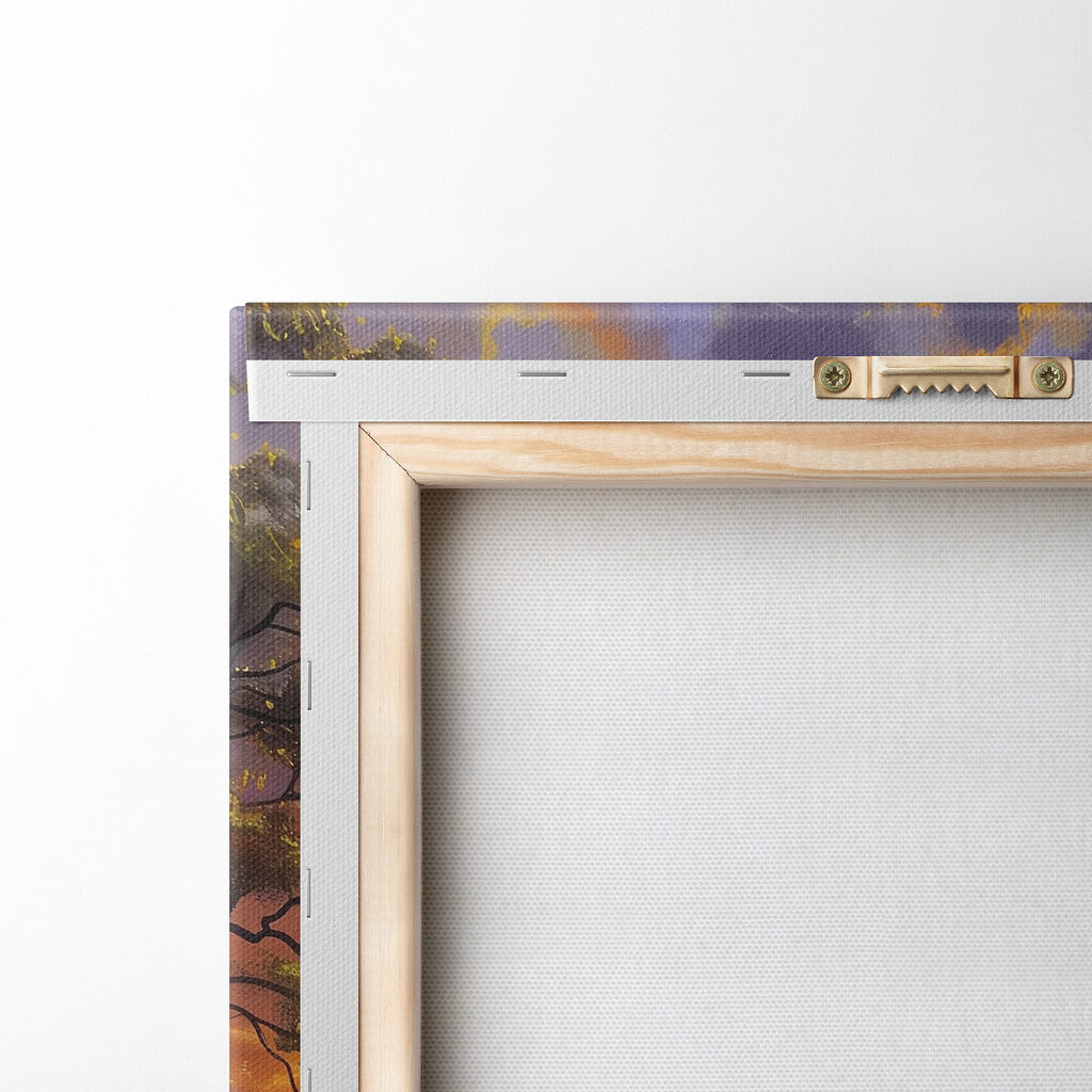 A painting of a path leading to a body of water with flowers A painting of a path leading to a body of water with flowers