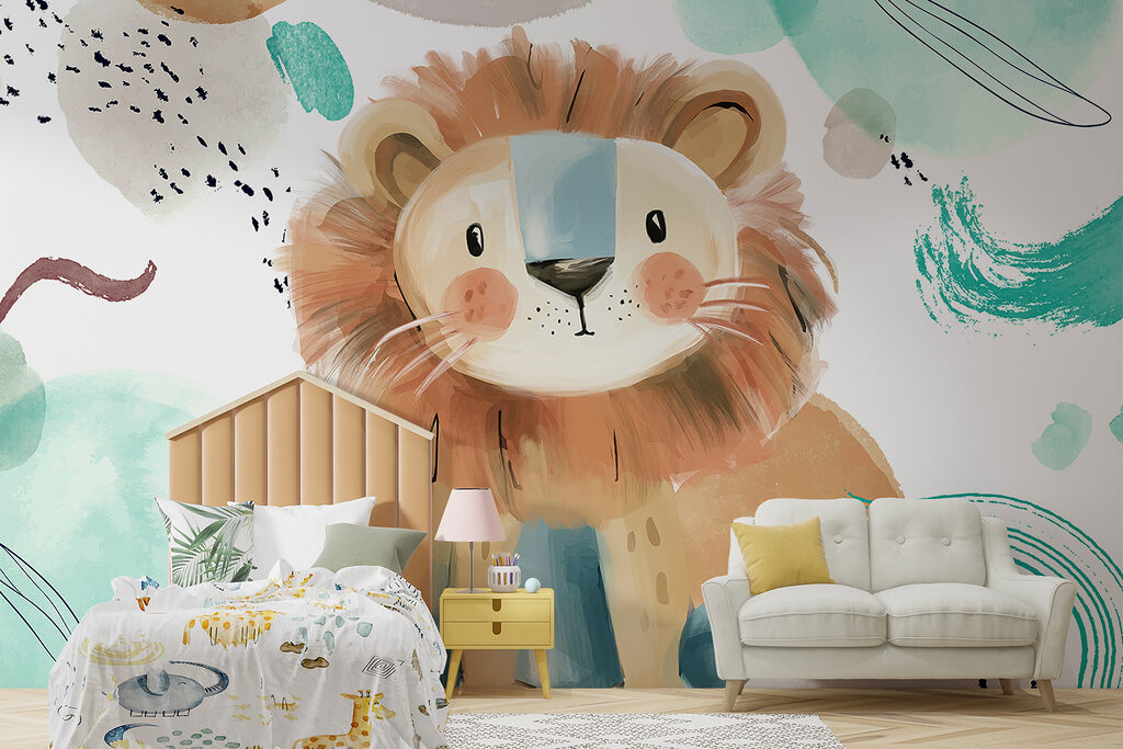 Cartoon lion with blue and white spots Cartoon lion with blue and white spots
