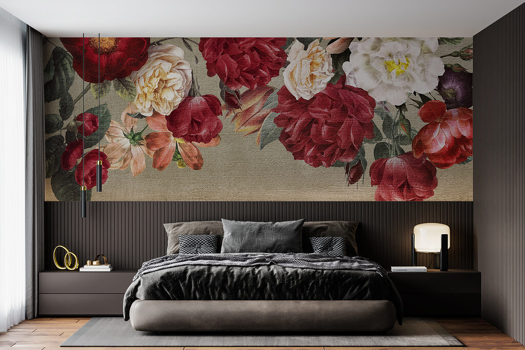 Group of flowers on a grey background