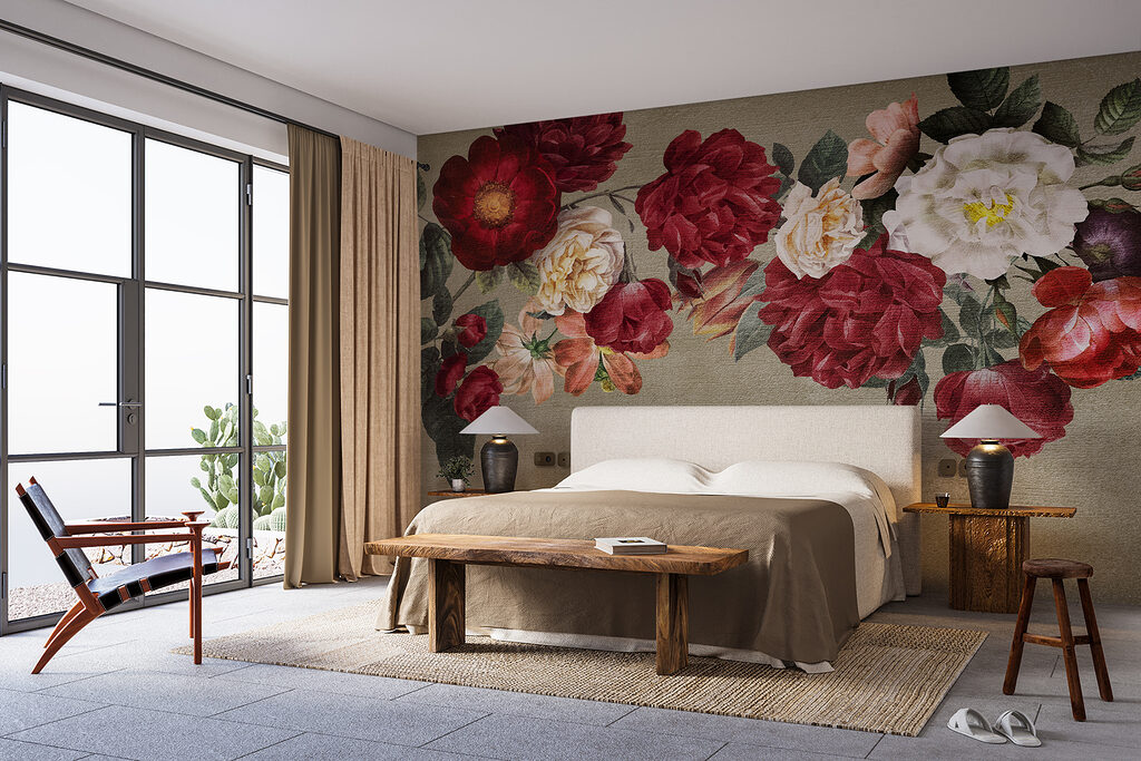 Group of flowers on a grey background