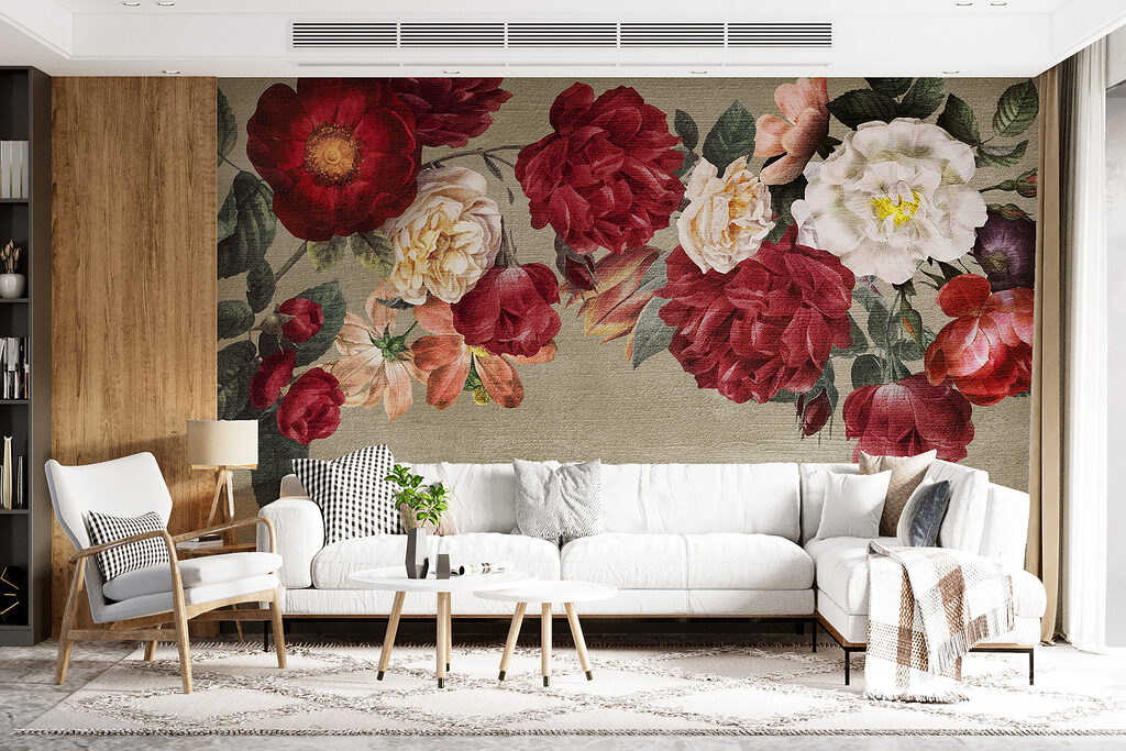 Group of flowers on a grey background