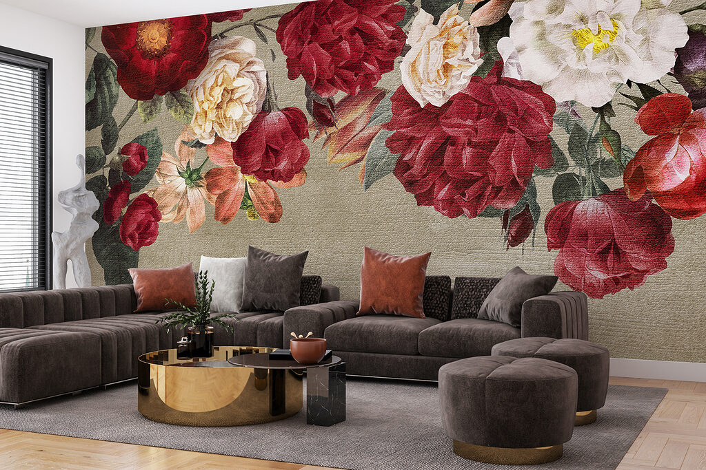 Group of flowers on a grey background