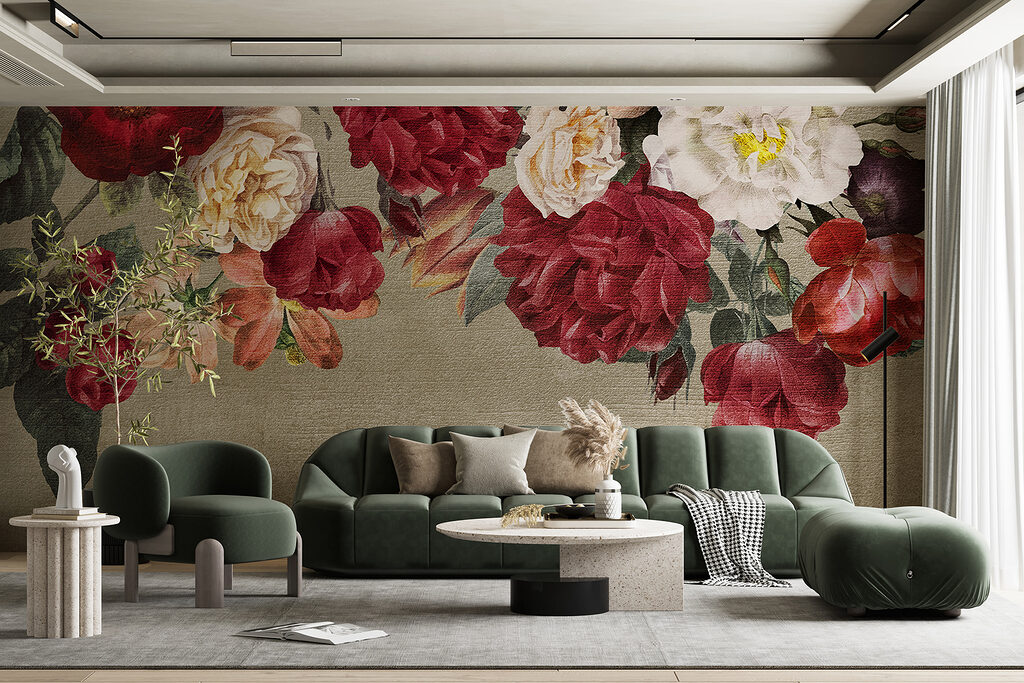 Group of flowers on a grey background