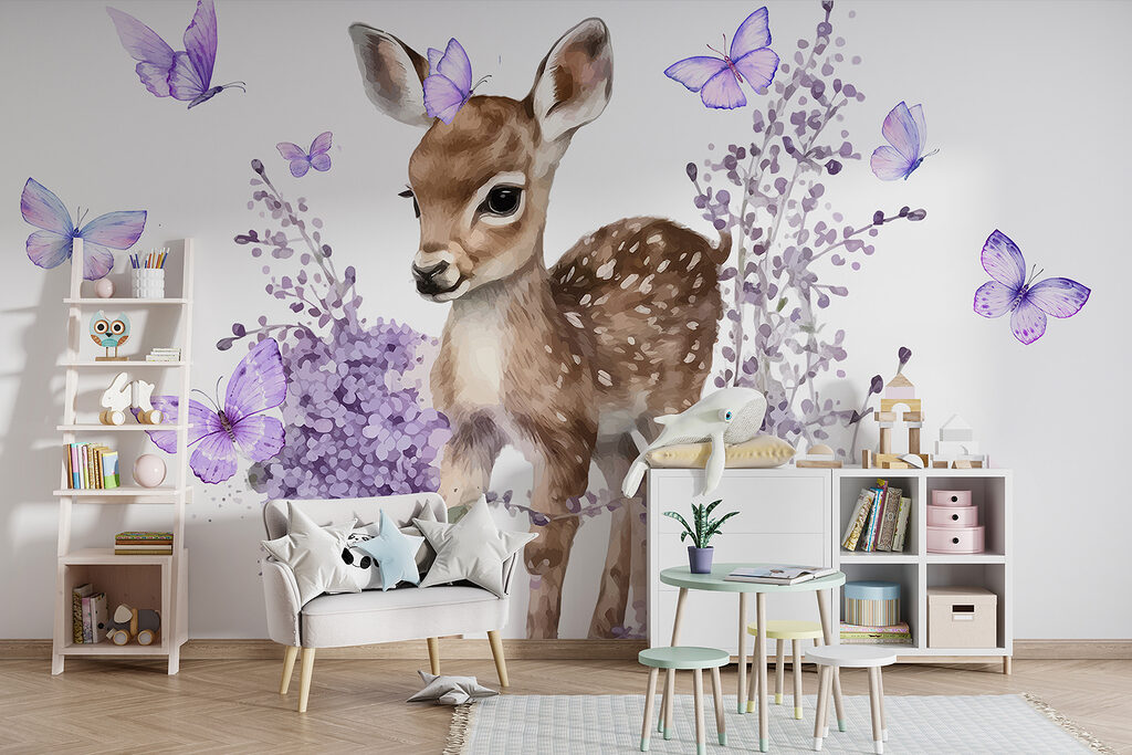 Baby deer surrounded by purple flowers Baby deer surrounded by purple flowers