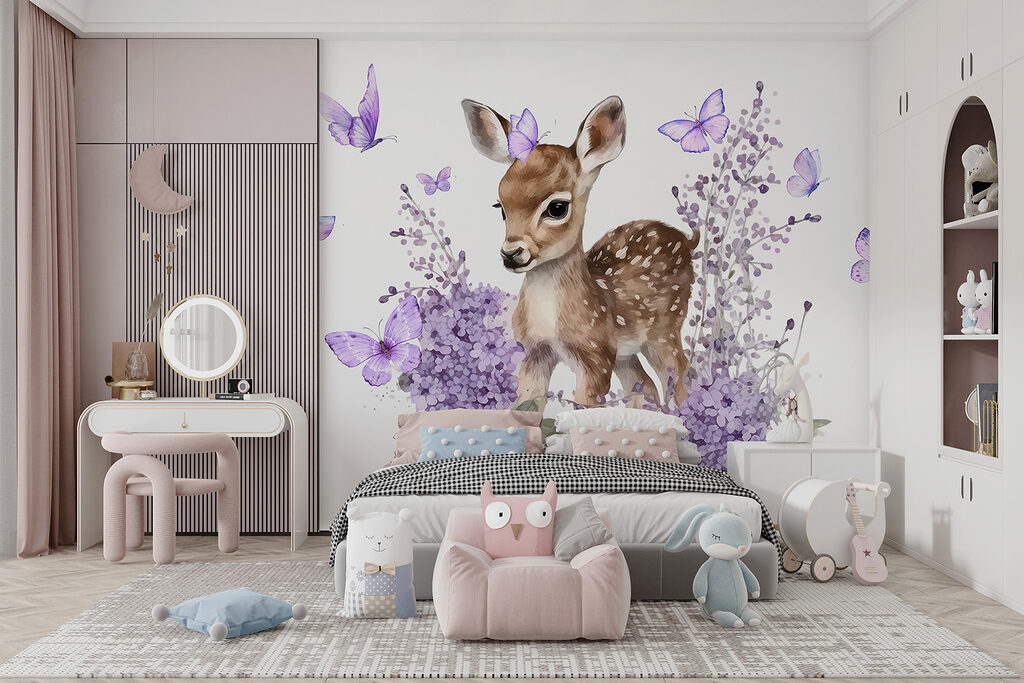 Baby deer surrounded by purple flowers Baby deer surrounded by purple flowers