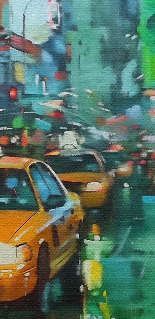 Yellow taxi cabs on a wet street Yellow taxi cabs on a wet street