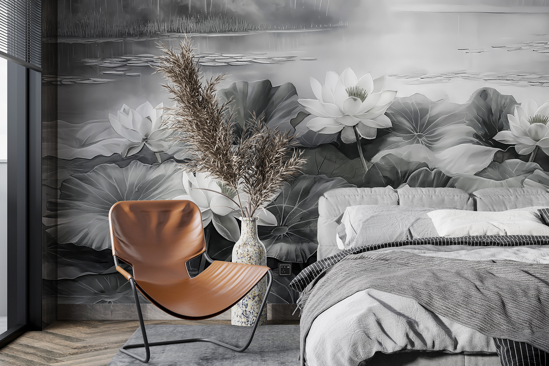 Group of white flowers on a lake