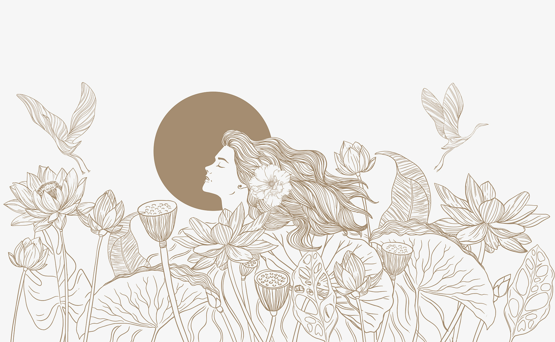 Woman with long hair and flowers