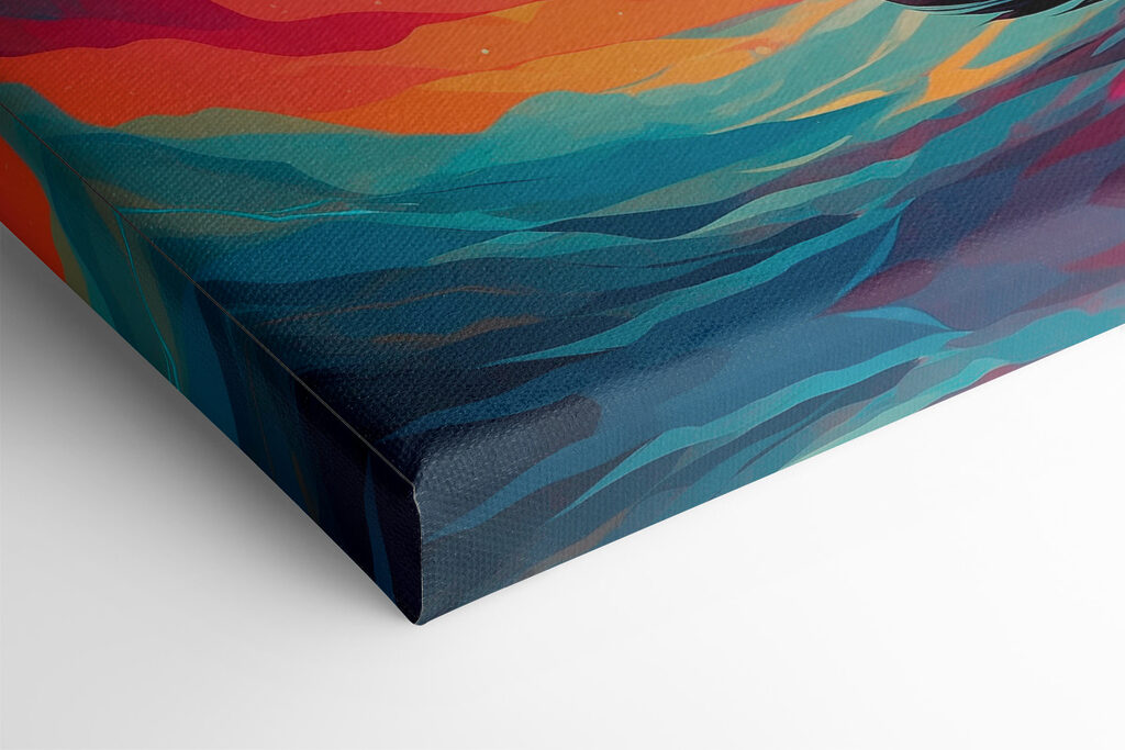 Cat sitting in front of a colorful swirl