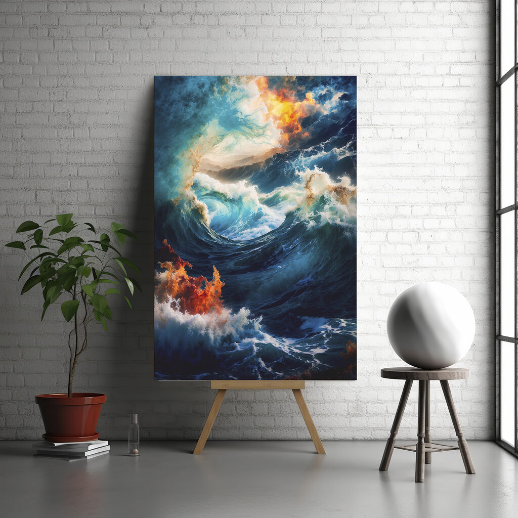 Large waves with fire and smoke