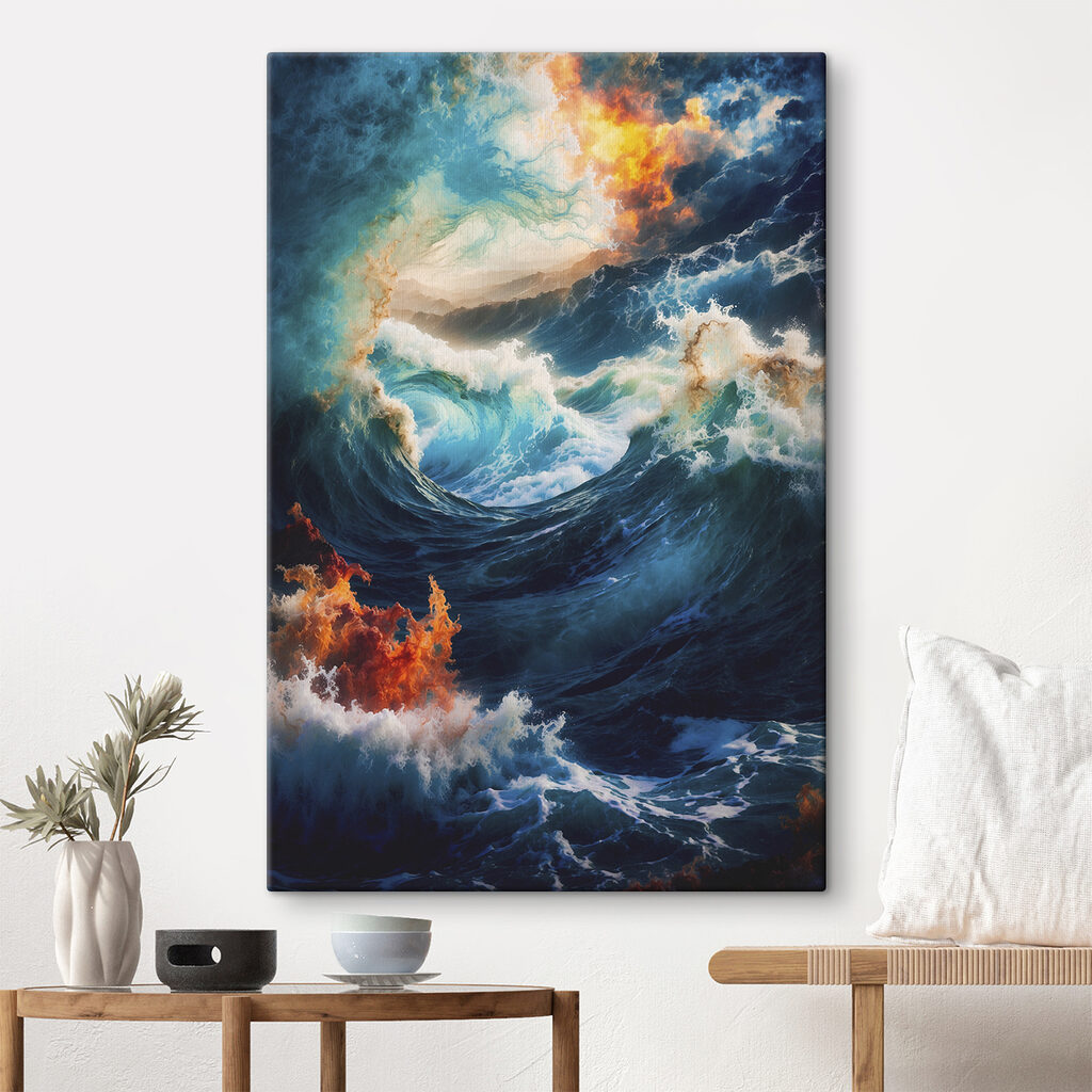 Large waves with fire and smoke