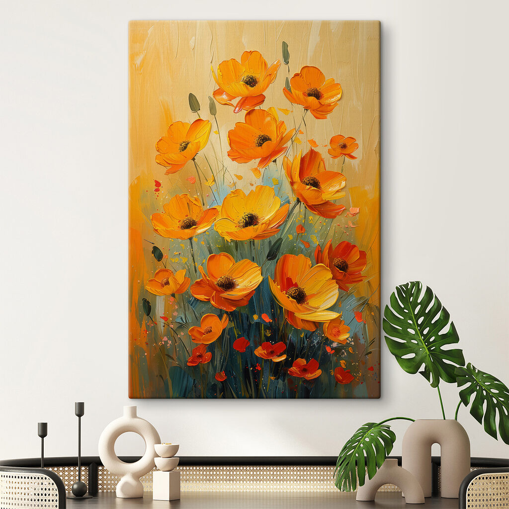 Painting of flowers on a canvas
