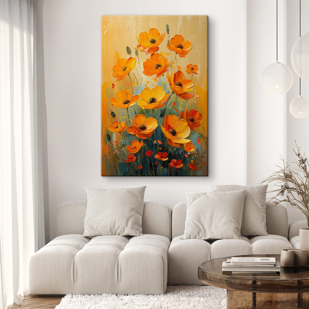 Painting of flowers on a canvas