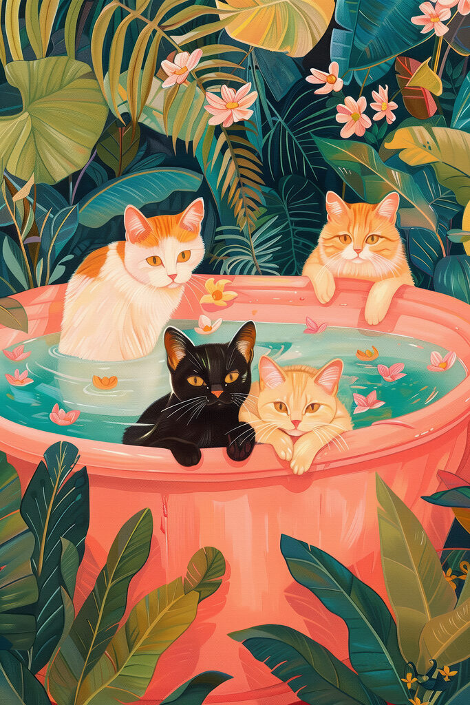 Cats in a tub of water Cats in a tub of water