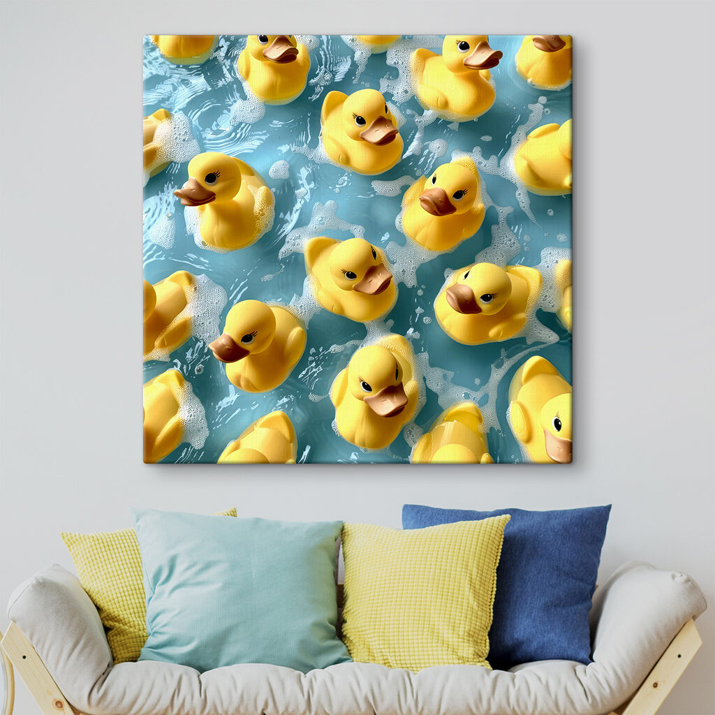 Group of yellow rubber ducks in a pool