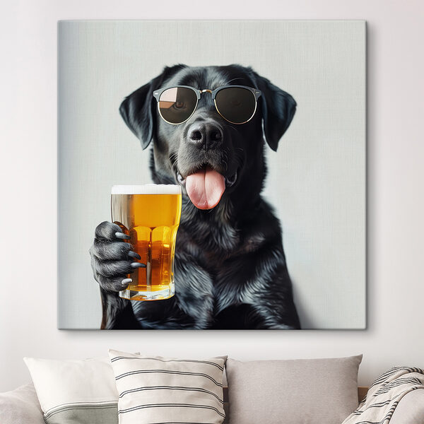 Dog wearing sunglasses and holding a glass of beer Dog wearing sunglasses and holding a glass of beer