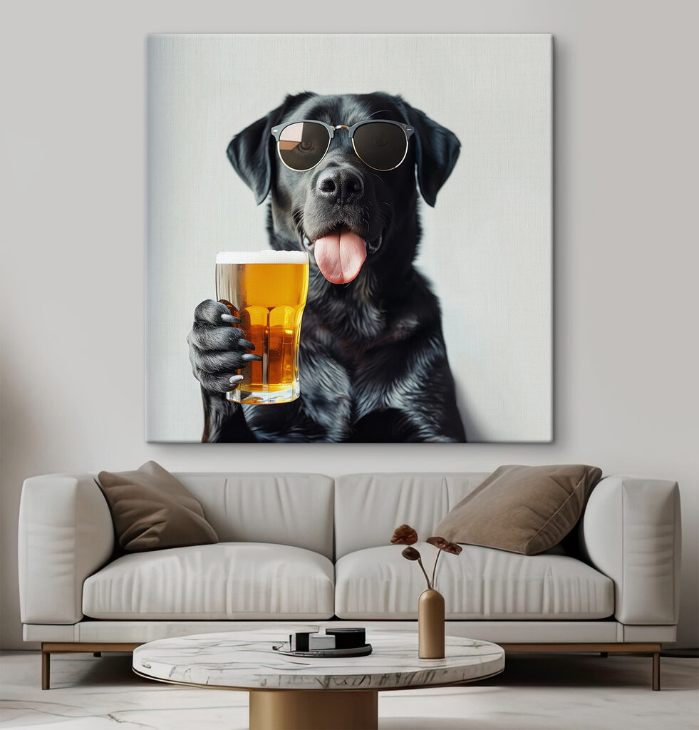 Dog wearing sunglasses and holding a glass of beer Dog wearing sunglasses and holding a glass of beer