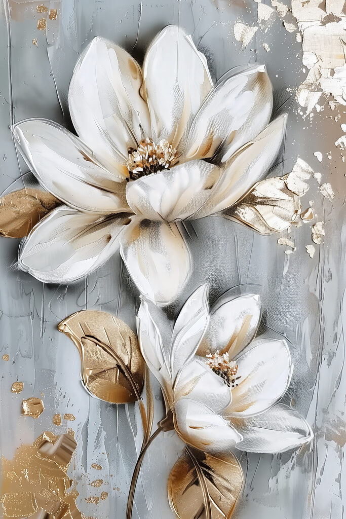 Painting of flowers on a grey surface