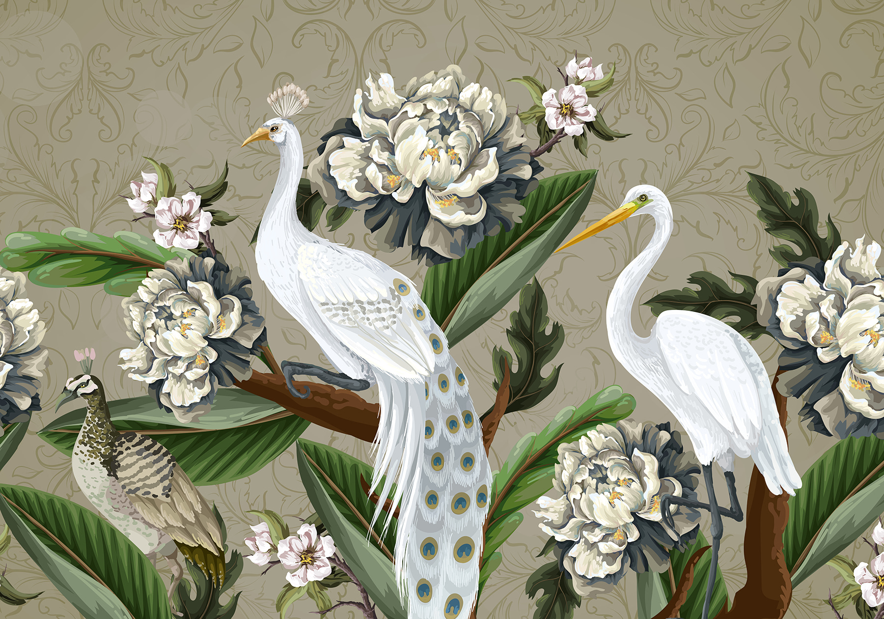 Wallpaper with birds and flowers Wallpaper with birds and flowers